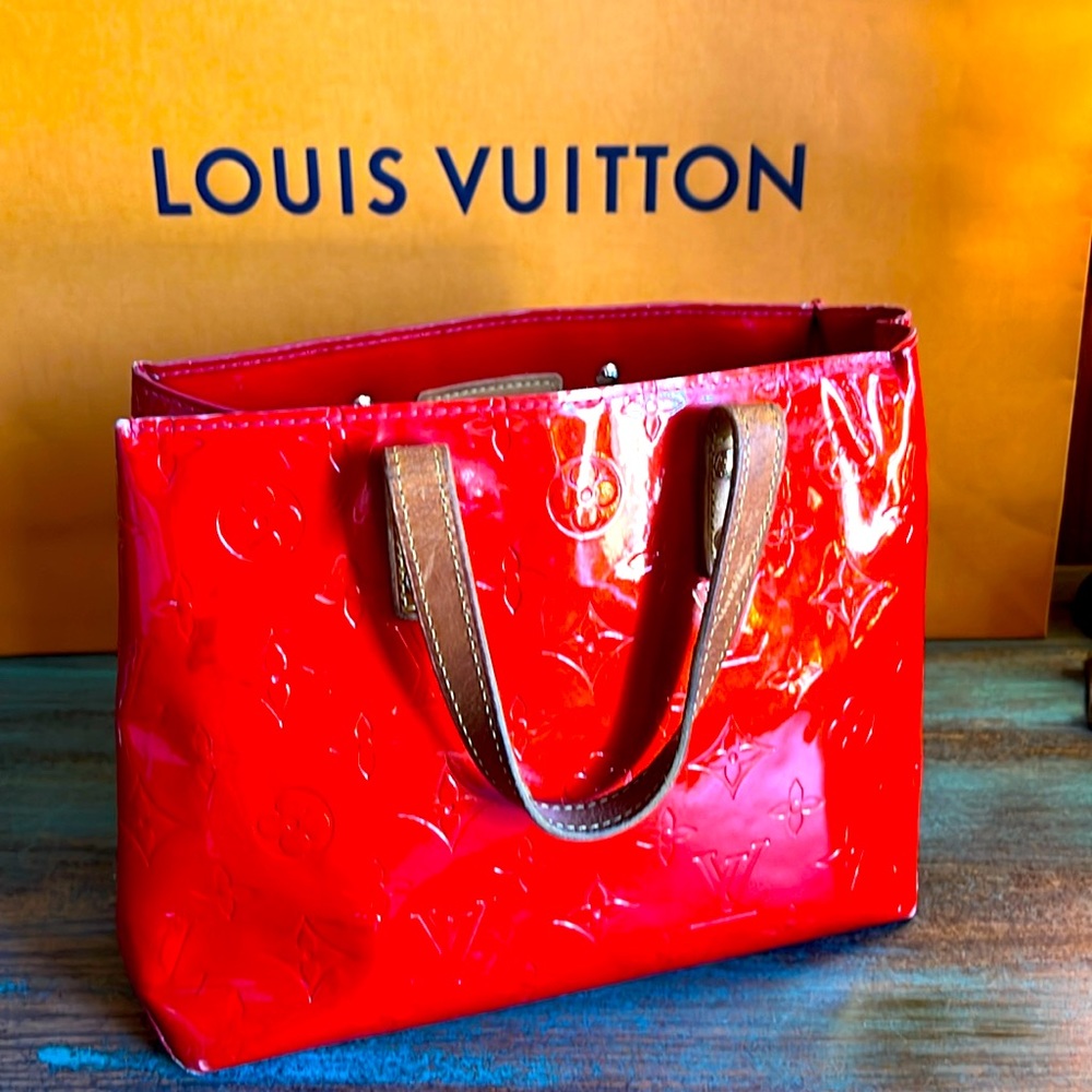 Louis Vuitton Bag Reade Monogram Vernis Pm Red Patent Leather Tote Small